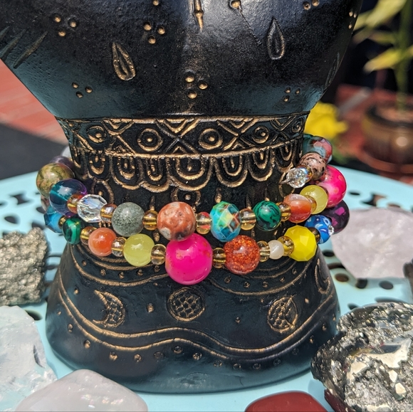 JASPER HOWLITE Crystals Bracelet Energy Gems Handmade Cute Glam Festival - Picture 5 of 8